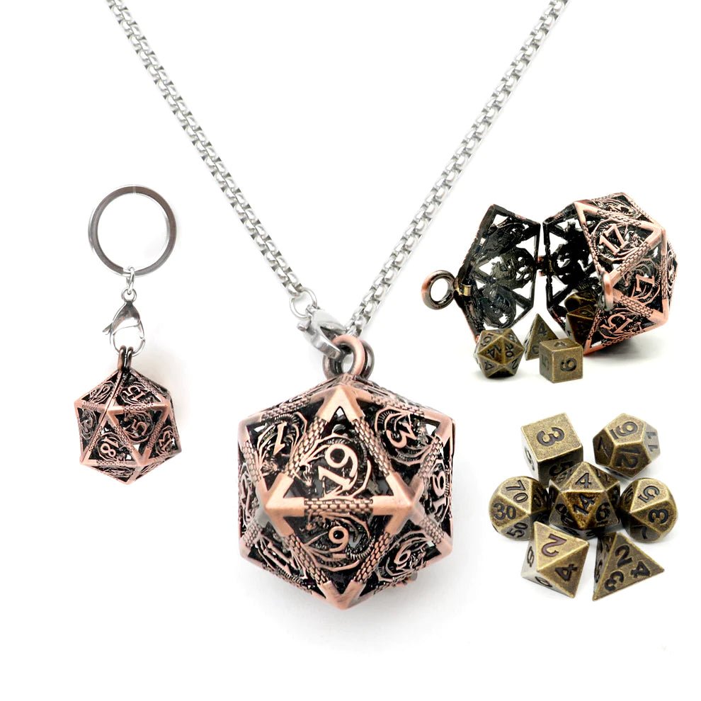 Antique Copper Mini Dice & Copper Dice Cage Set - Haxtec - 1