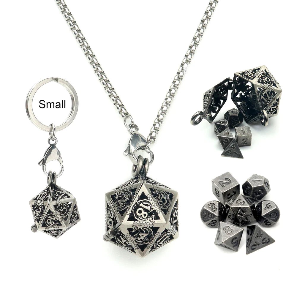 Antique Iron Mini Dice & Black Gold Dice Cage Set - Haxtec - 1