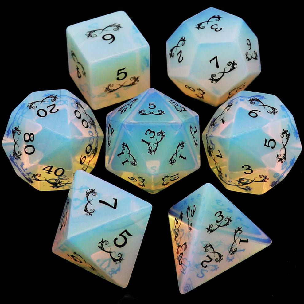 Gemstone: Opal Gold Grass Pattern Dice Set - Haxtec - 1