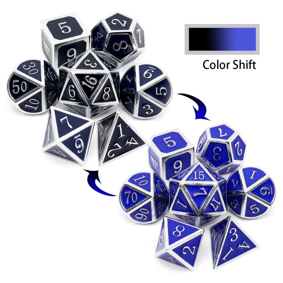 Heat Sensitive Dice Set - Silver Black Blue Shift - Haxtec - 1