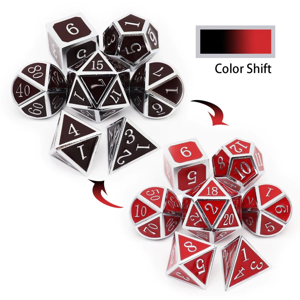 Heat Sensitive Dice Set - Silver Black Red Shift - Haxtec - 1