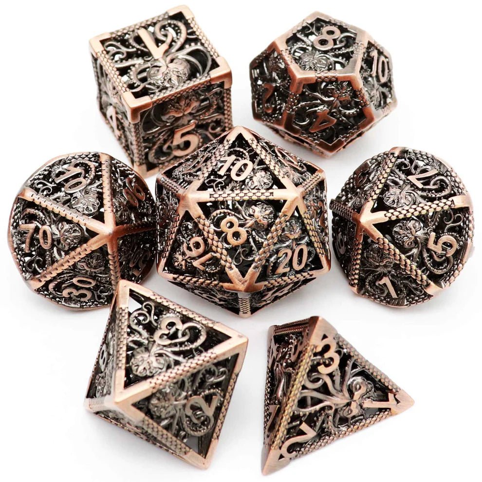 Kraken: Hollow Metal Dice Set - Copper Black Numbers - Haxtec - 1