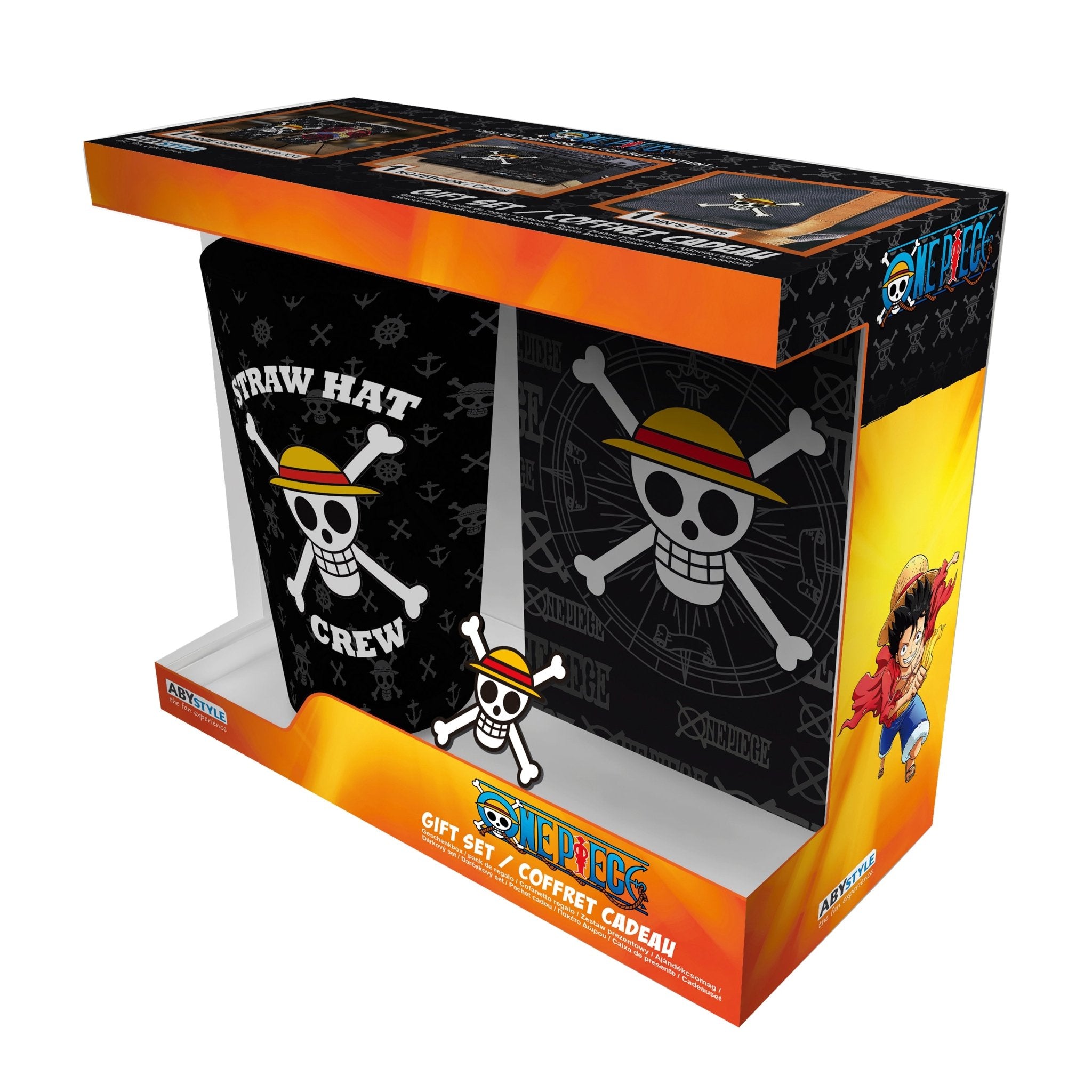 One Piece Straw Hat Jolly Roger Crew Cup Notepad Pin Badge Gift Set
