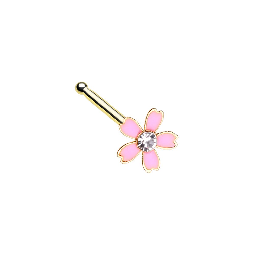 Sakura Golden Flower Nose Stud Ring (Bone Style Fit) - Halftone - 1