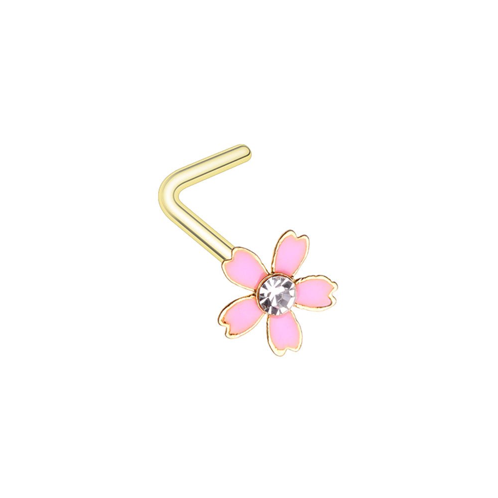 Sakura Golden Flower Nose Stud Ring (L-Bar Fit) - Halftone - 1