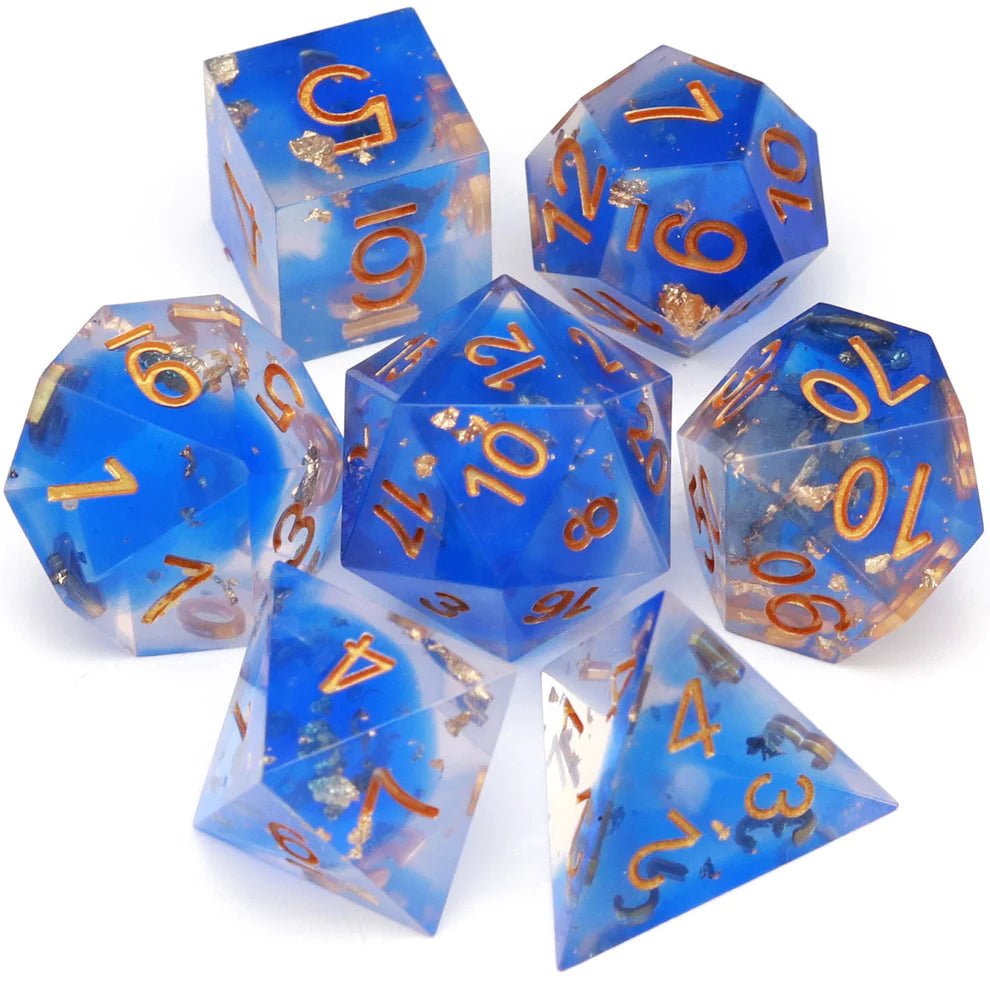 Sharp Edge: Blue Clear Gold Foil Dice Set - Haxtec - 1