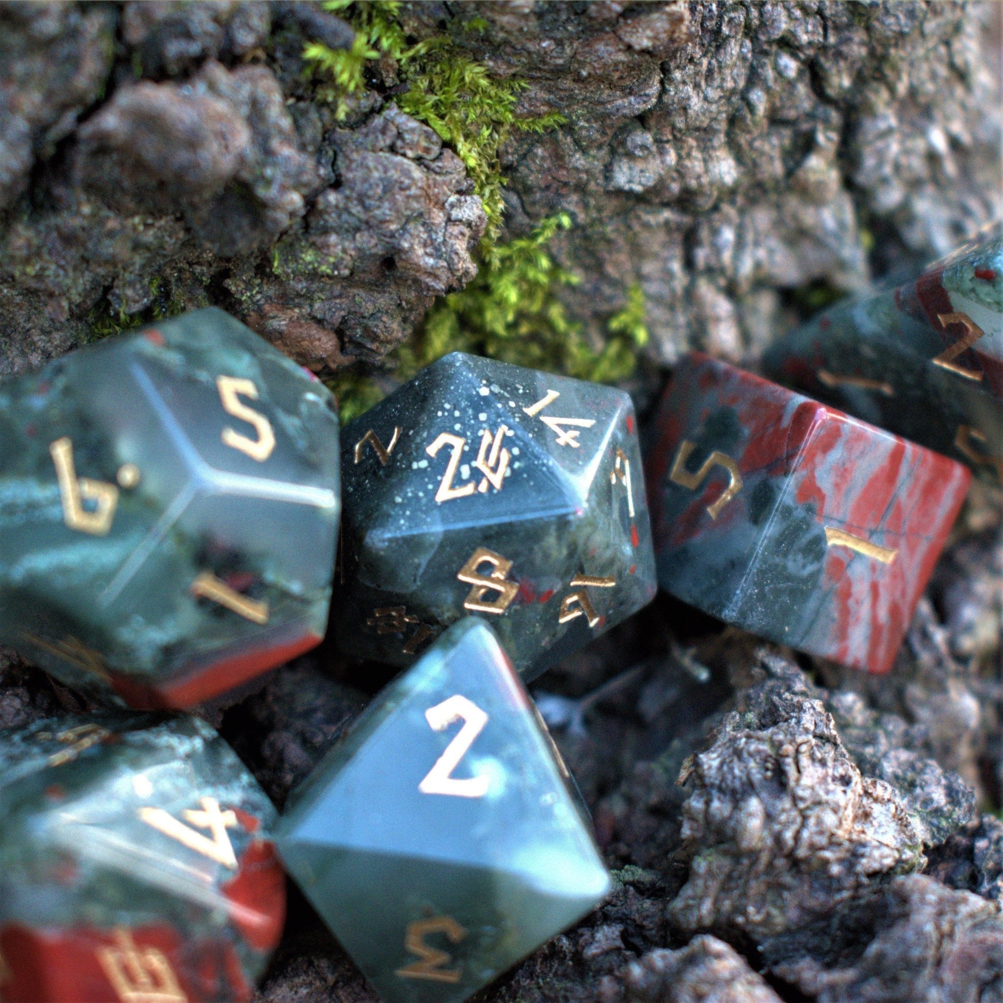 African Bloodstone Stone Dice Set - Misty Mountain Gaming - 1