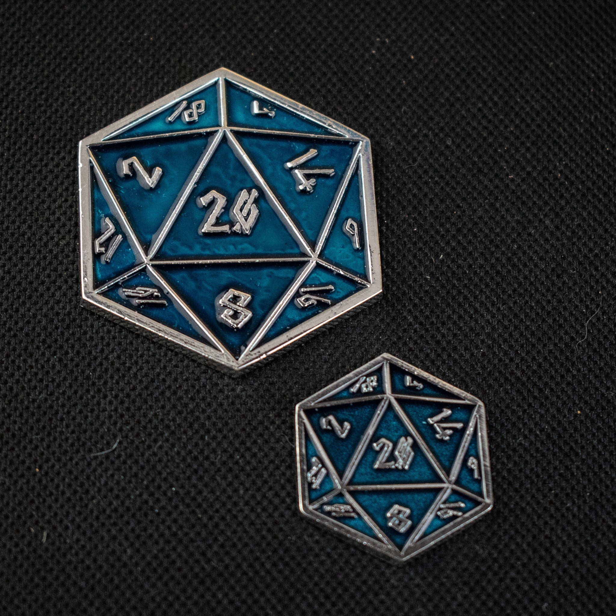 Aqua and Silver D20 Pin - Misty Mountain Gaming - 1