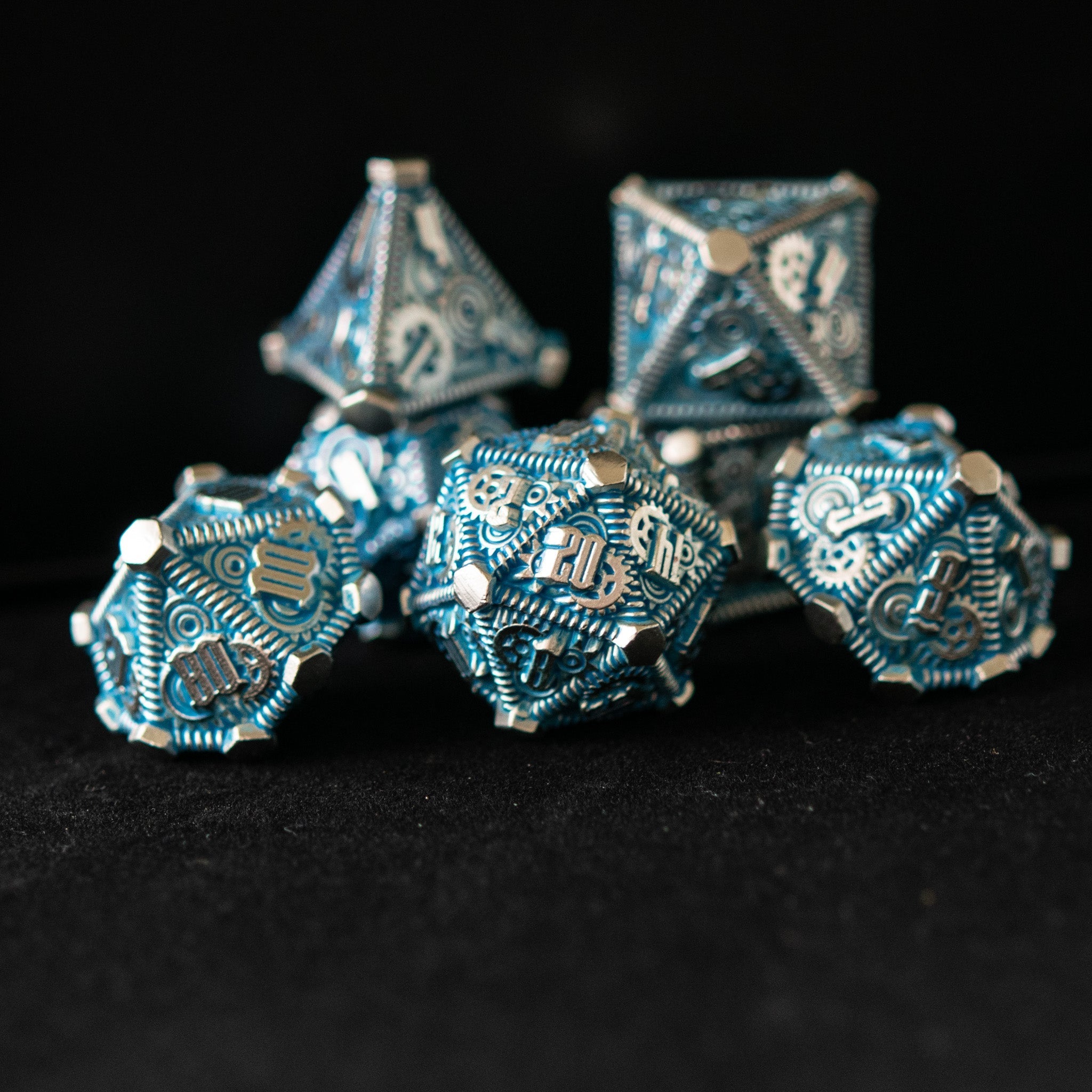 Aqua and Silver - Weird West Wasteland Metal Dice Set - Misty Mountain Gaming - 1