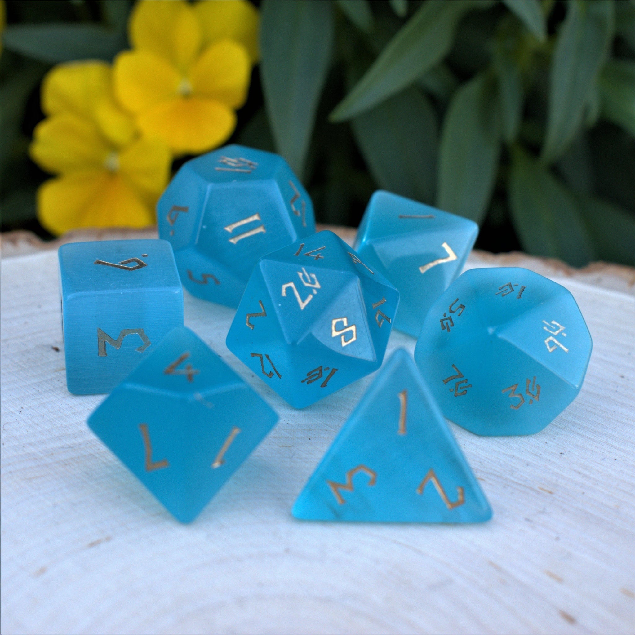 Aqua Blue Cat's Eye Stone Dice Set - Misty Mountain Gaming - 2