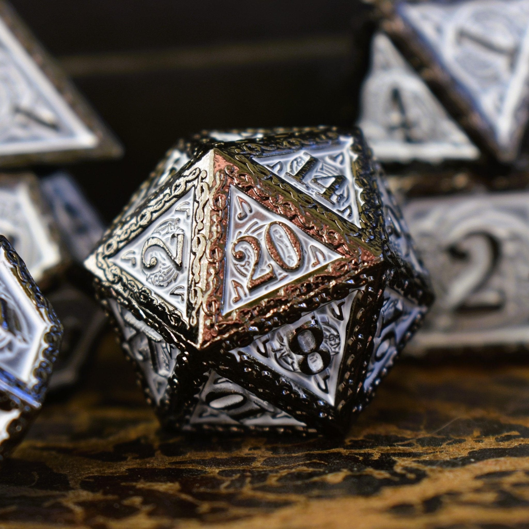 Ballad of the Bard Black and White Metal Dice Set - Misty Mountain Gaming - 2