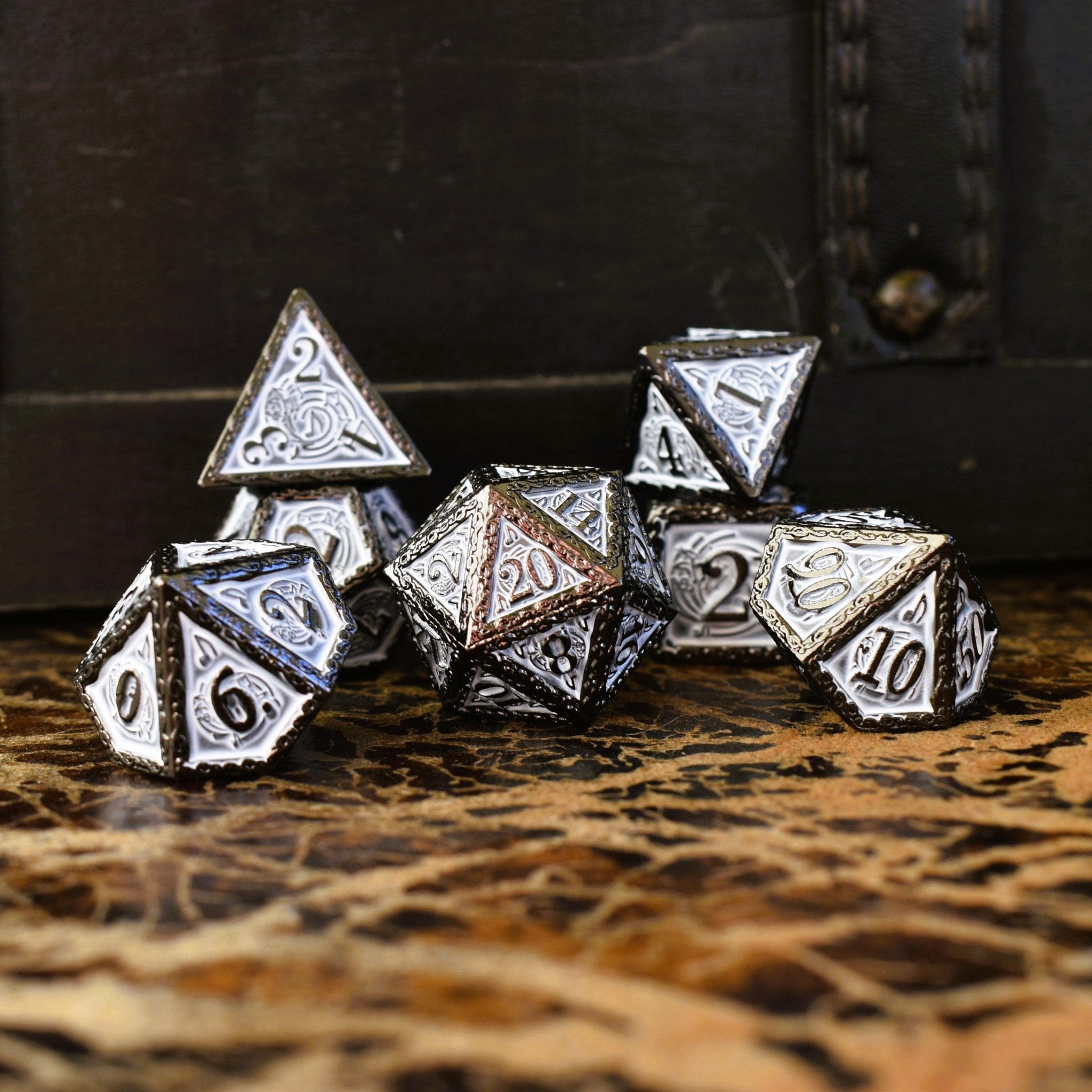 Ballad of the Bard Black and White Metal Dice Set - Misty Mountain Gaming - 1