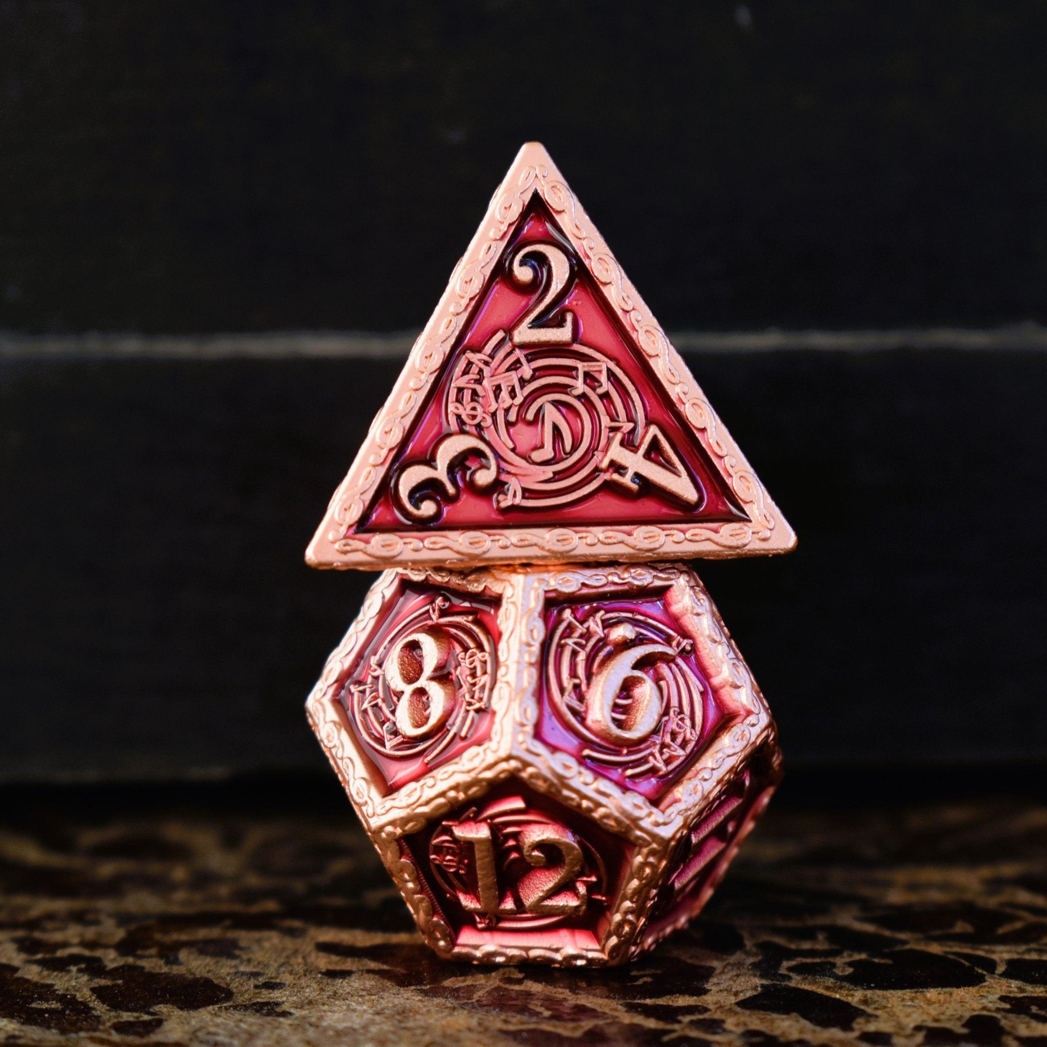 Ballad of the Bard Fuchsia and Bronze Metal Dice Set - Misty Mountain Gaming - 3