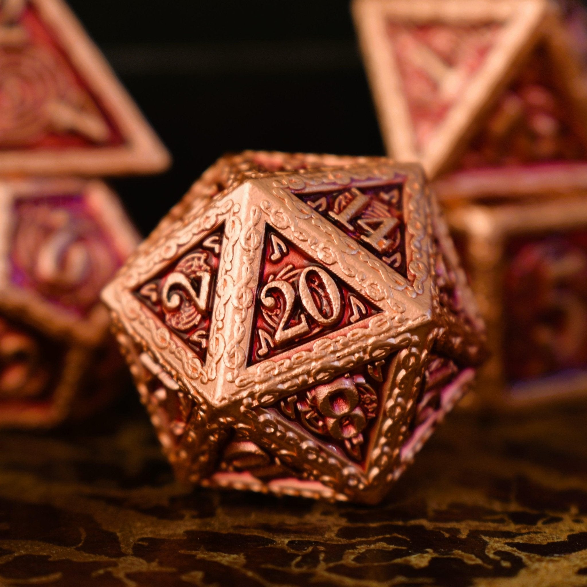 Ballad of the Bard Fuchsia and Bronze Metal Dice Set - Misty Mountain Gaming - 2