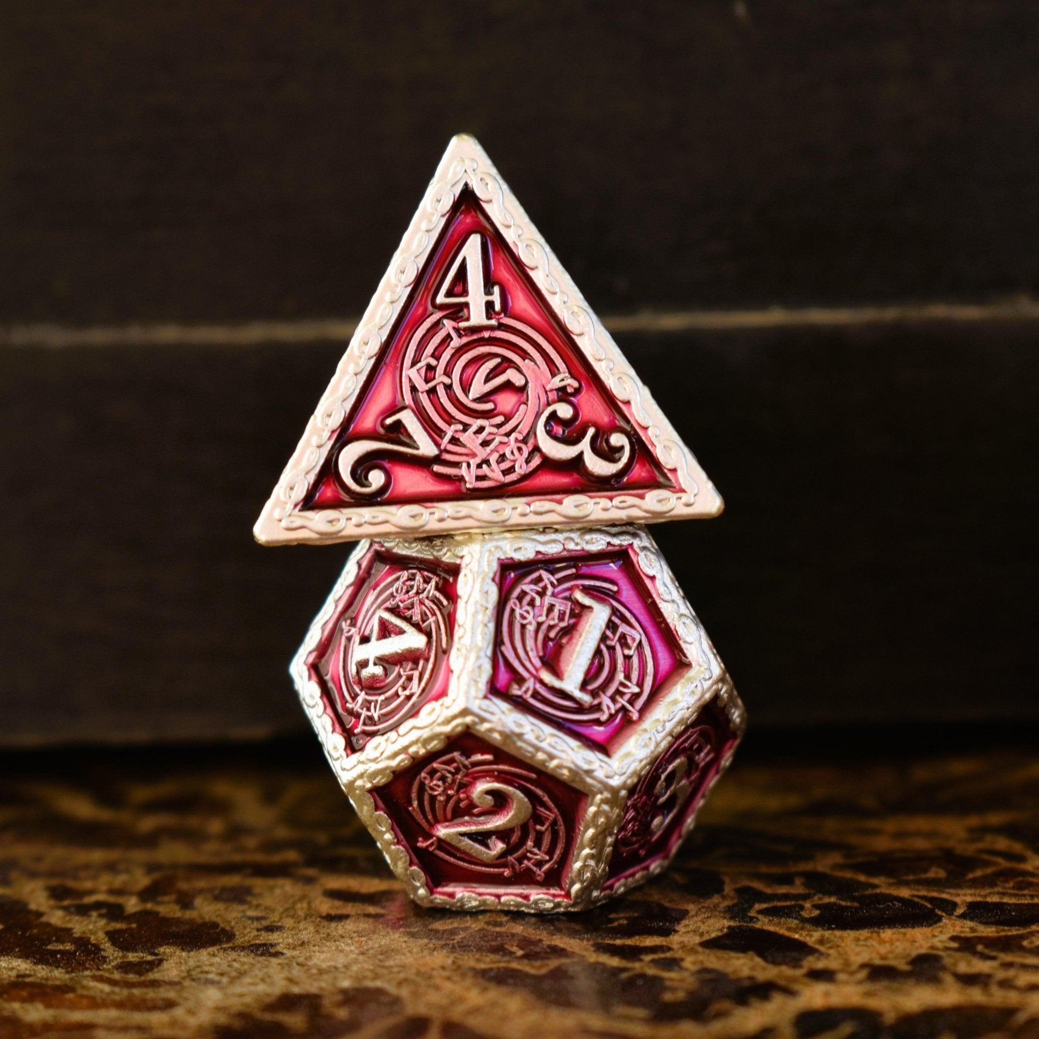 Ballad of the Bard Fuchsia and Silver Metal Dice Set - Misty Mountain Gaming - 3