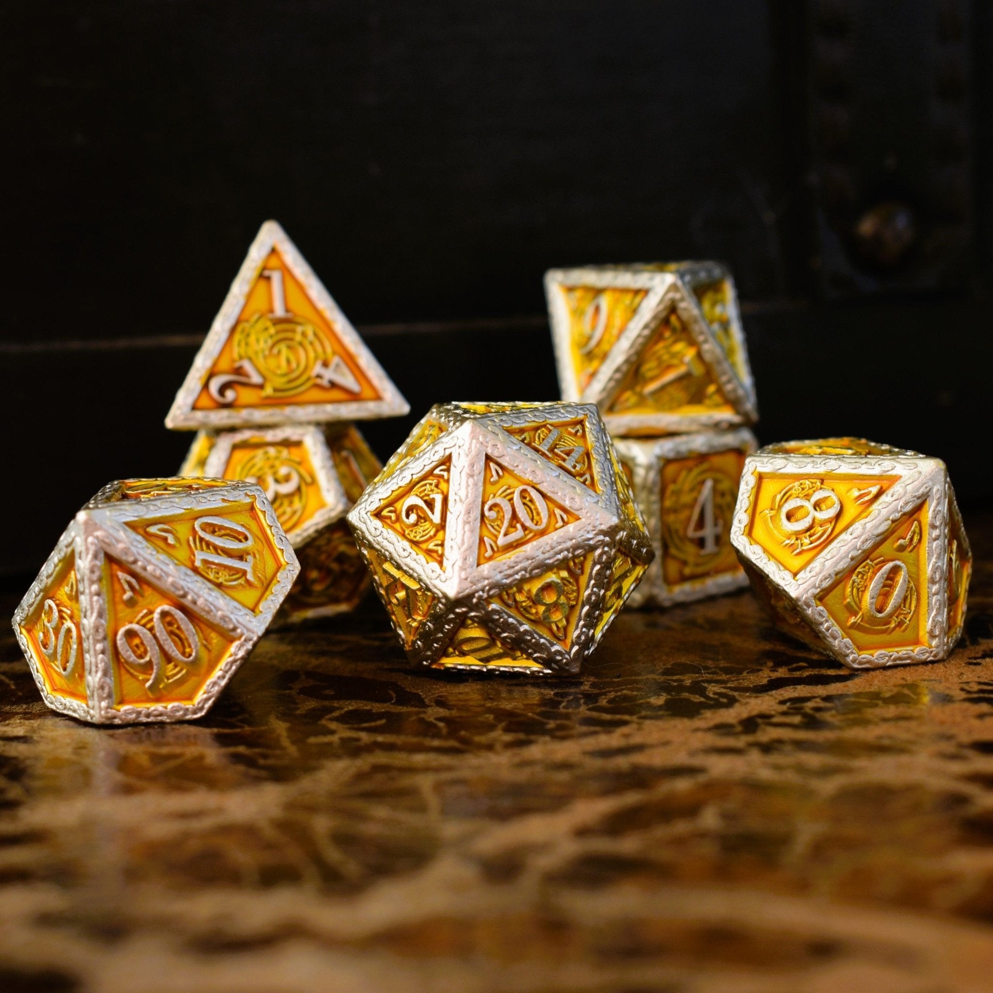 Ballad of the Bard Gold and Silver Metal Dice Set - Misty Mountain Gaming - 1