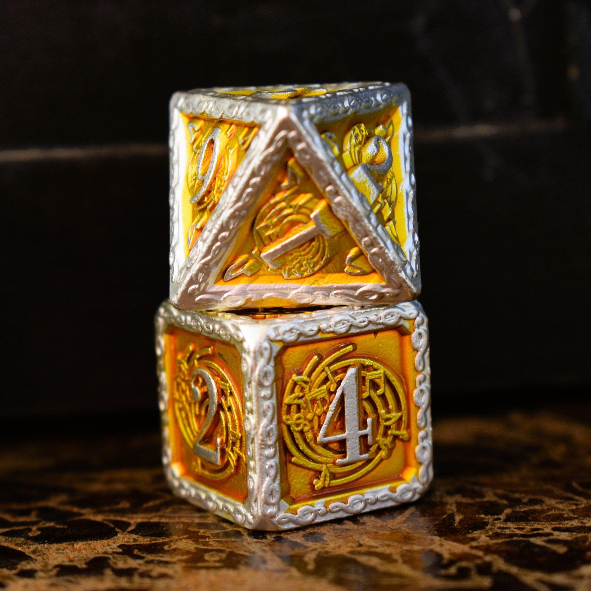 Ballad of the Bard Gold and Silver Metal Dice Set - Misty Mountain Gaming - 4