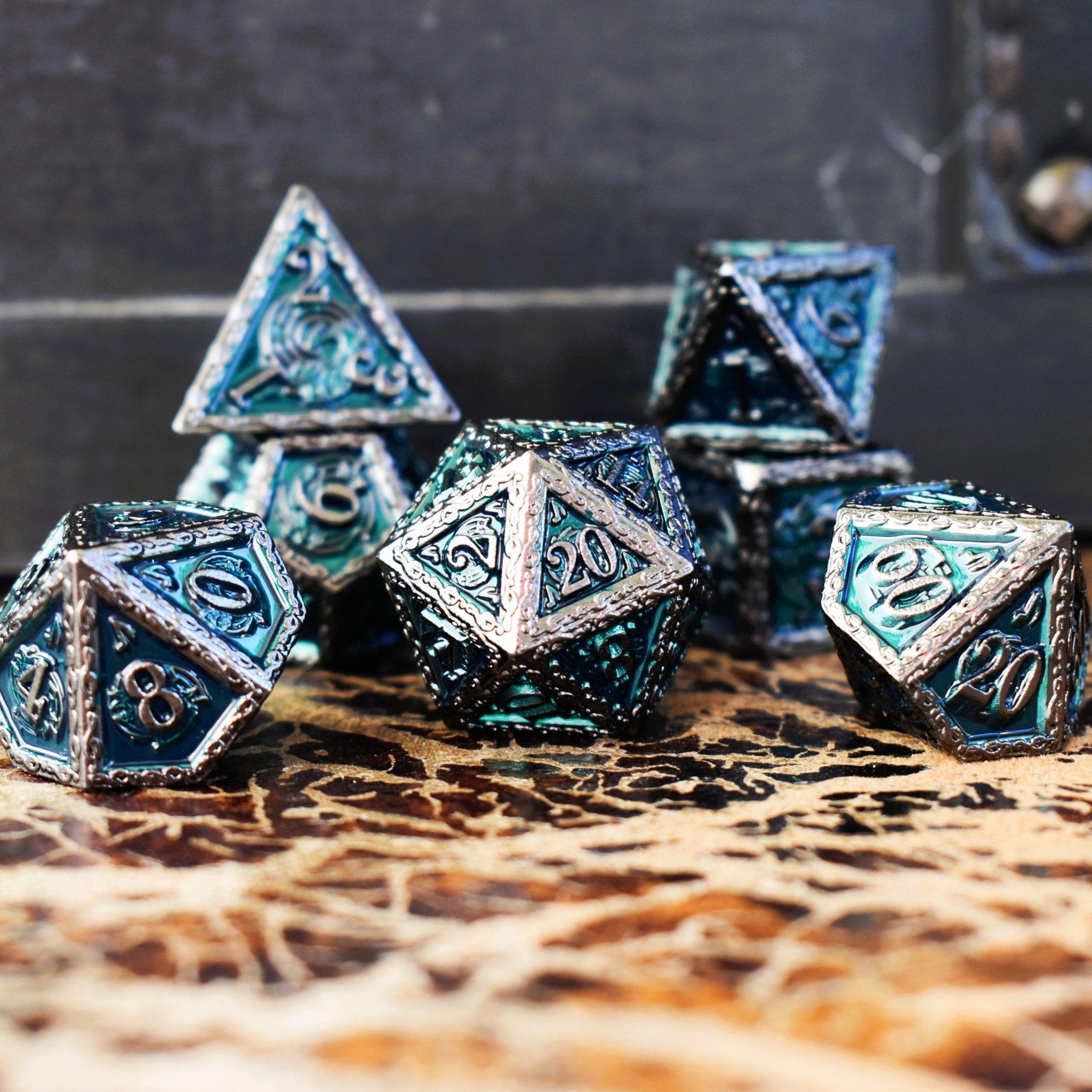 Ballad of the Bard Green and Black Metal Dice Set - Misty Mountain Gaming - 1