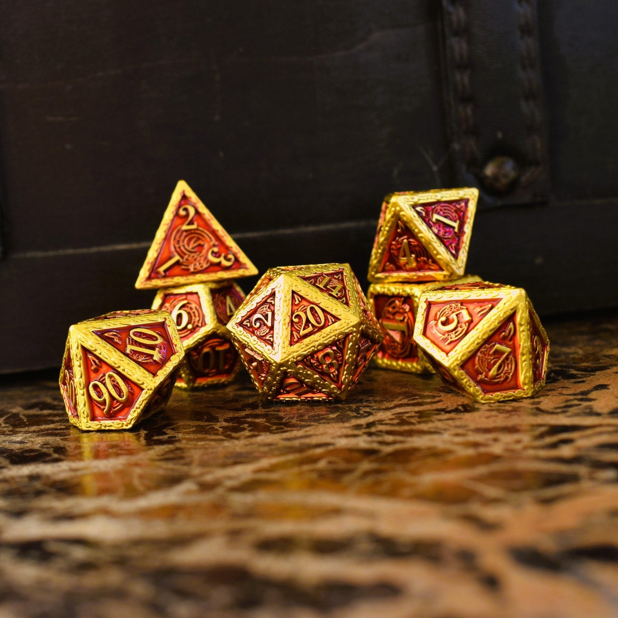 Ballad of the Bard Red and Gold Metal Dice Set - Misty Mountain Gaming - 2