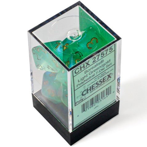 Chessex Borealis® Polyhedral Dice, Light Green/gold Luminary™ (7-Die Set) - Chessex - 2