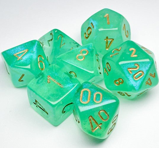 Chessex Borealis® Polyhedral Dice, Light Green/gold Luminary™ (7-Die Set) - Chessex - 1