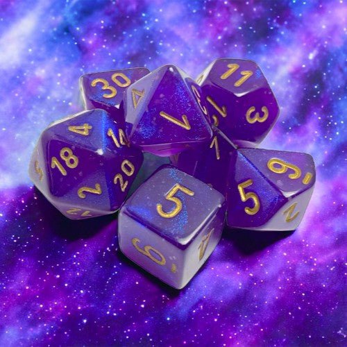 Chessex Borealis® Polyhedral Dice, Royal Purple/gold Luminary™ (7-Die Set) - Chessex - 1