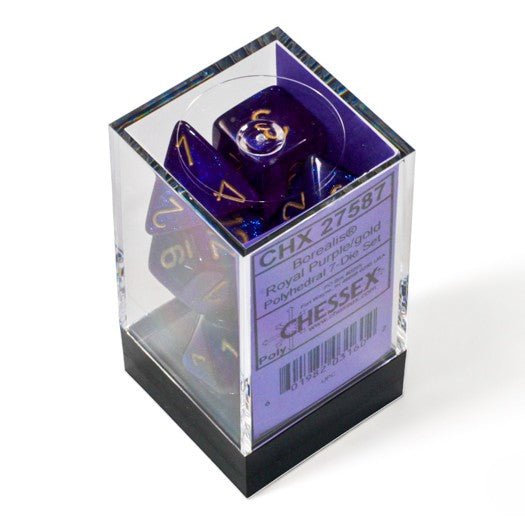 Chessex Borealis® Polyhedral Dice, Royal Purple/gold Luminary™ (7-Die Set) - Chessex - 2