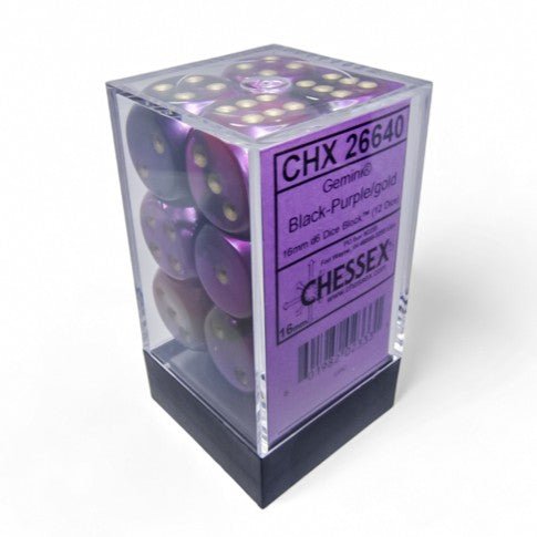Chessex Gemini® 16mm d6 Black-Purple/Gold Dice Block™ (12 dice) - Chessex - 2