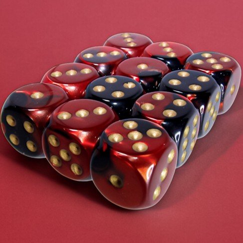Chessex Gemini® 16mm d6 Black-Red/Gold Dice Block™ (12 dice) - Chessex - 1