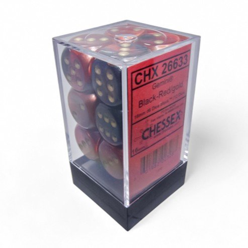 Chessex Gemini® 16mm d6 Black-Red/Gold Dice Block™ (12 dice) - Chessex - 2