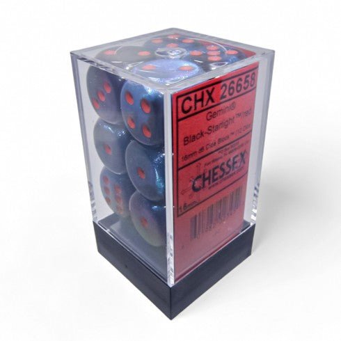 Chessex Gemini® 16mm d6 Black-Starlight/Red Dice Block™ (12 dice) - Chessex - 2
