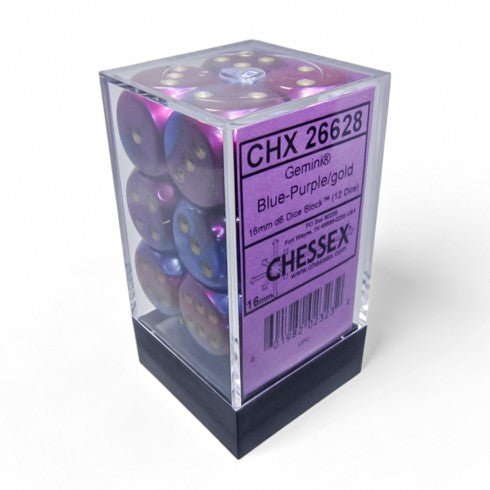 Chessex Gemini® 16mm d6 Blue-Purple/Gold Dice Block™ (12 dice) - Chessex - 2