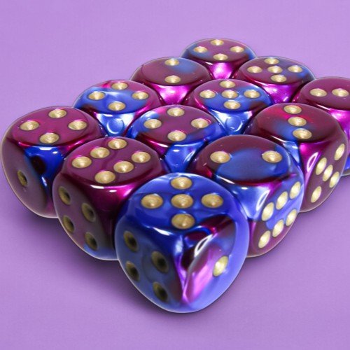Chessex Gemini® 16mm d6 Blue-Purple/Gold Dice Block™ (12 dice) - Chessex - 1