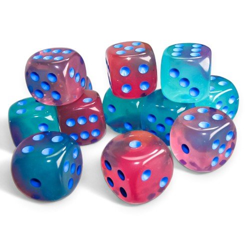 Chessex Gemini® 16mm d6 Gel Green-Pink/Blue Luminary™ Dice Block™ (12 dice) - Chessex - 1