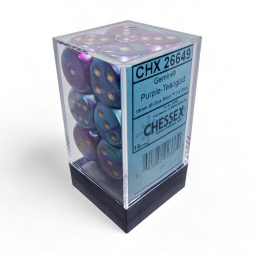 Chessex Gemini® 16mm d6 Purple-Teal/Gold Dice Block™ (12 dice) - Chessex - 2