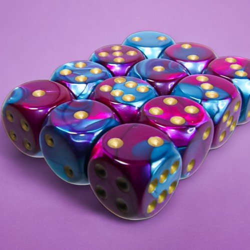 Chessex Gemini® 16mm d6 Purple-Teal/Gold Dice Block™ (12 dice) - Chessex - 1