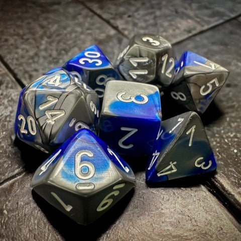 Chessex Gemini Blue-Steel/White Polyhedral 7-Dice Set - Chessex - 1