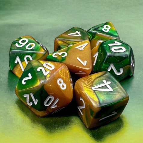 Chessex Gemini Gold-Green/White Polyhedral 7-Dice Set - Chessex - 1
