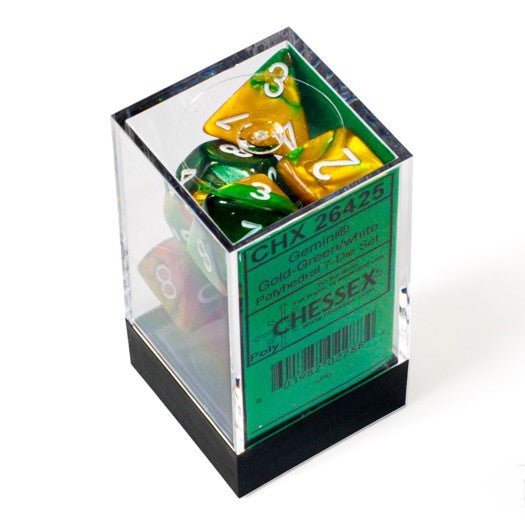 Chessex Gemini Gold-Green/White Polyhedral 7-Dice Set - Chessex - 2