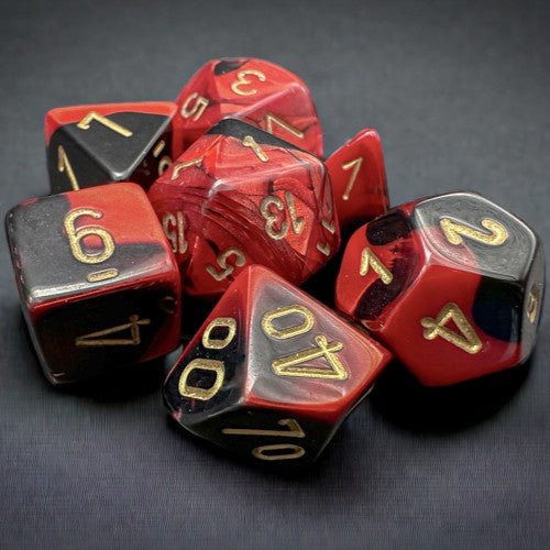 Chessex Gemini® Polyhedral Dice, Black-Red/Gold (7-Die Set) - Chessex - 1