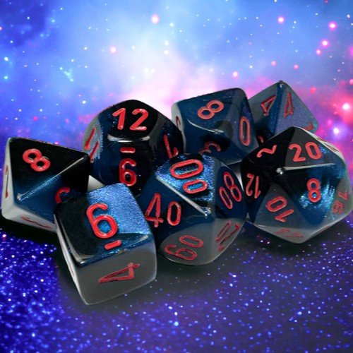 Chessex Gemini® Polyhedral Dice, Black-Starlight/Red (7-Die Set) - Chessex - 1