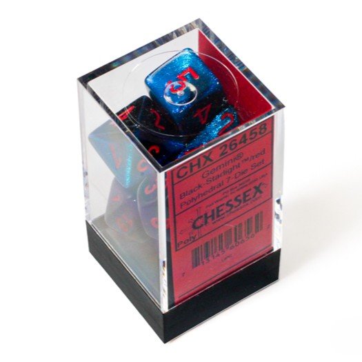 Chessex Gemini® Polyhedral Dice, Black-Starlight/Red (7-Die Set) - Chessex - 2