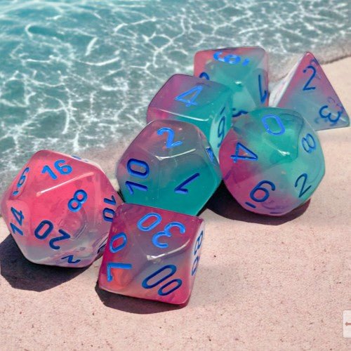 Chessex Gemini® Polyhedral Dice, Gel Green-Pink/Blue Luminary™ (7-Die Set) - Chessex - 1