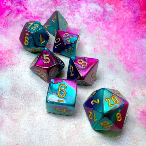 Chessex Gemini® Polyhedral Dice, Purple-Teal/Gold (7-Die Set) - Chessex - 1