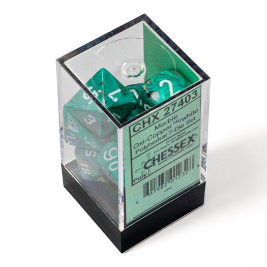 Chessex Marble Oxi-Copper™/White 7-Dice Set - Chessex - 2