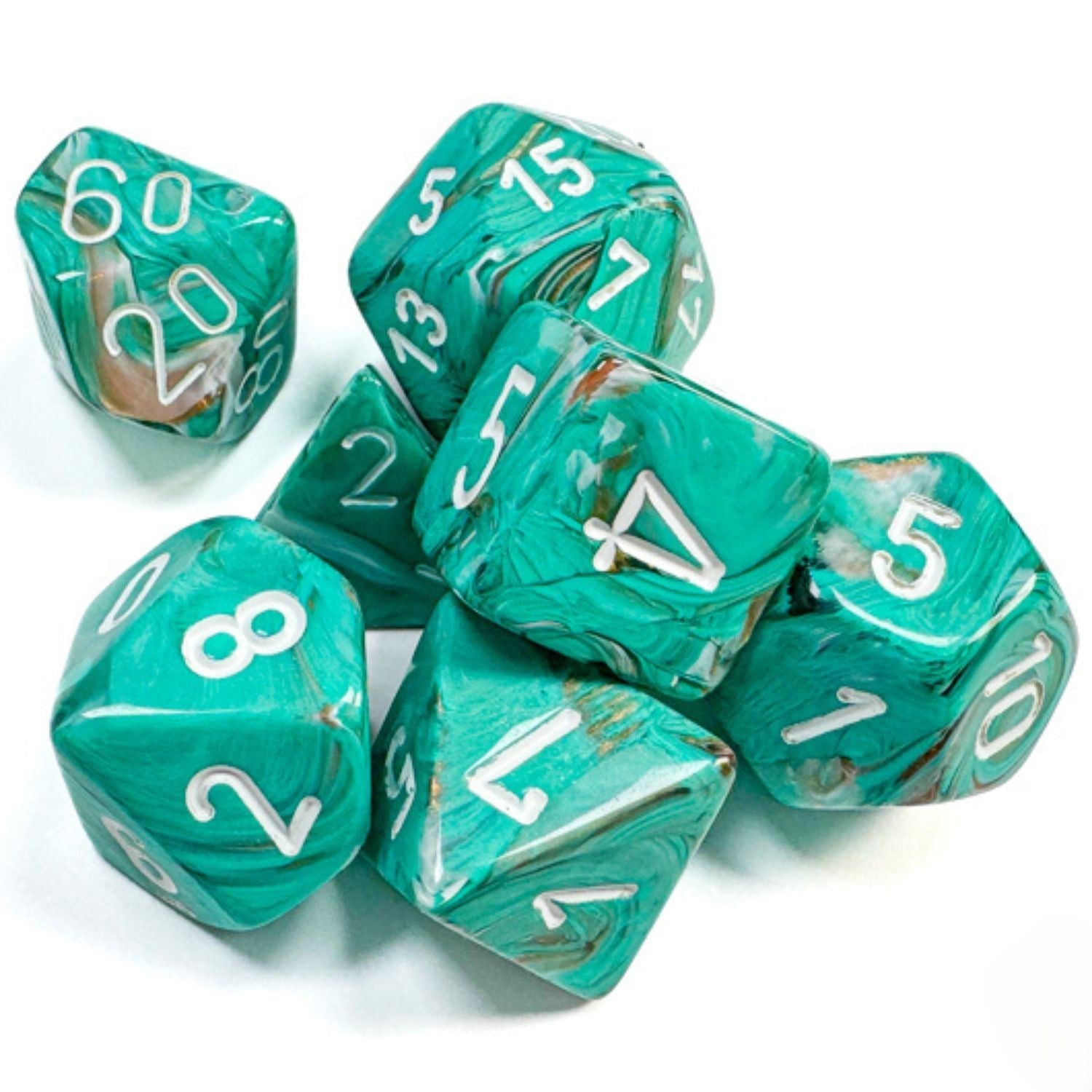 Chessex Marble Oxi-Copper™/White 7-Dice Set - Chessex - 1