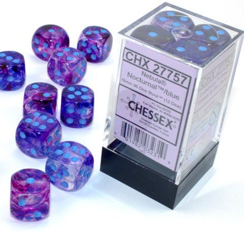 Chessex Nebula® 16mm d6 Nocturnal™/Blue Luminary™ Dice Block™ (12 dice) - Chessex - 1
