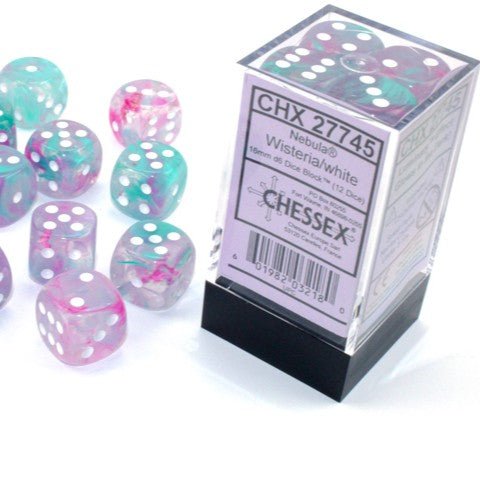 Chessex Nebula® 16mm d6 Wisteria/White Luminary™ Dice Block™ (12 dice) - Chessex - 1