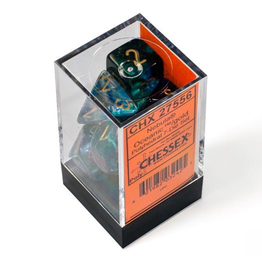 Chessex Nebula® Polyhedral Dice, Oceanic™/gold Luminary™ (7-Die Set) - Chessex - 2