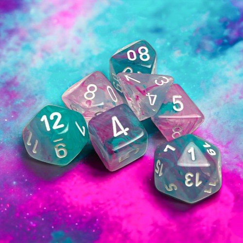 Chessex Nebula® Polyhedral Dice, Wisteria/white Luminary™ (7-Die Set) - Chessex - 1